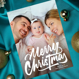 GROSSE FOTOS   Merry Christmas in weißer Schrift Feiertagskarte