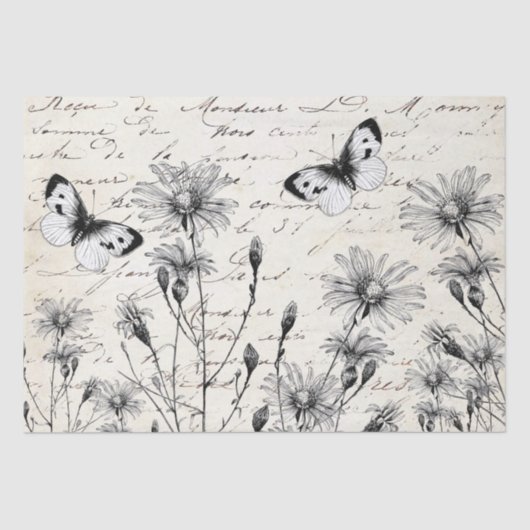 Große französische Script-Wildblume Butterfly Deco Seidenpapier (Vorderseite)