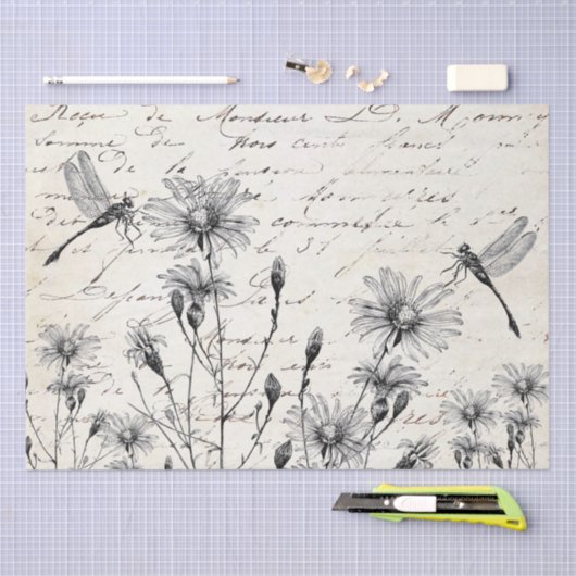 Große französische Script-Wildblume Dragonfly Deco Seidenpapier (Handwerk)