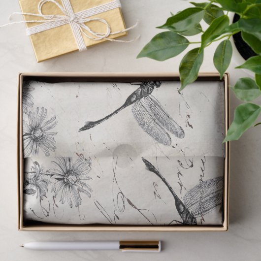 Große französische Script-Wildblume Dragonfly Deco Seidenpapier (Geschenk)