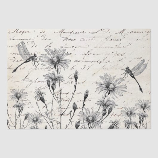 Große französische Script-Wildblume Dragonfly Deco Seidenpapier (Vorderseite)