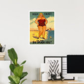 Große Frau am Strand, lustig Vintag Poster (Heimbüro)