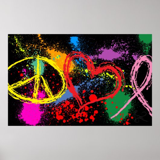 "Große Friedens-Liebe Hope Paint Spritzer Poster (Vorne)