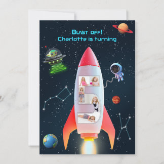 Große Fünf mit Fotos | 5. Geburtstag der Rakete Einladung