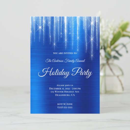 Grosse Funkelnd Icicles Royal Blue Foliday Einladung (Stehend Vorderseite)