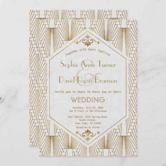 Große Gatsby Art Deco Goldene Hochzeit Einladung (Vorne/Hinten)