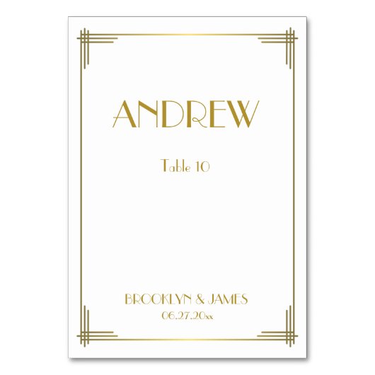 Große Gatsby Gold Art Deco Hochzeitskarten Tischnummer (Vorderseite)