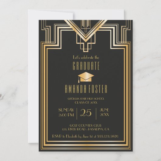 Große Gatsby inspirierte Abschluss Party-Karte Einladung (Vorderseite)