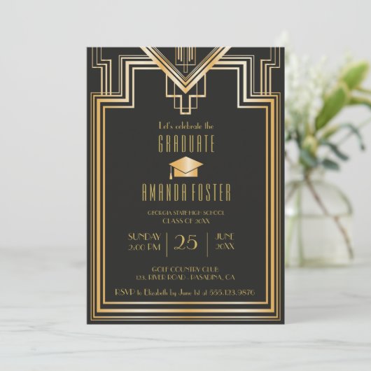 Große Gatsby inspirierte Abschluss Party-Karte Einladung (Stehend Vorderseite)