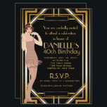Große Gatsby inspirierte Einladung<br><div class="desc">Schwarzes und Goldzwanziger jahre Kunst-Dekogeburtstagseinladung. Karo heraus unsere Reaktions- und Empfangskarten.</div>