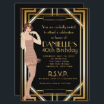 Große Gatsby inspirierte Einladung<br><div class="desc">Schwarzes und Goldzwanziger jahre Kunst-Dekogeburtstagseinladung. Karo heraus unsere Reaktions- und Empfangskarten.</div>