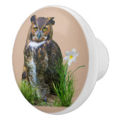 Große gehörnte Eule und Blume Keramikknauf (Rechts)