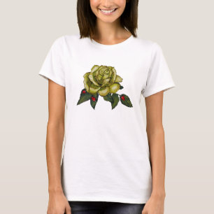 Große gelbe Rose mit roten Marienkäfern T-Shirt