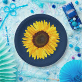 Große gelbe Sonnenblume auf Navy Blue Background P Pappteller (Party)