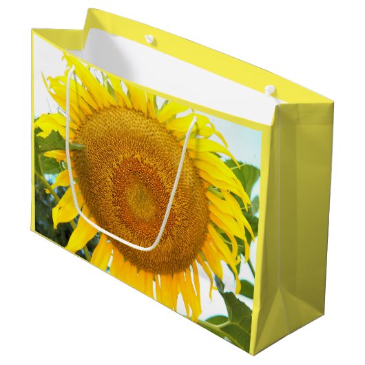 Große gelbe Sonnenblume Große Geschenktüte (Vorderseite Schrägansicht)