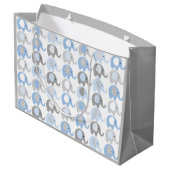 Große Geschenktasche - Blaue und graue Elefanten Geschenktüte (Rückseite Schrägansicht)