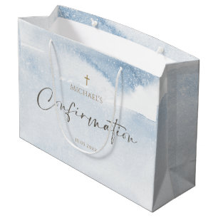 Große Geschenktasche 'Blue Watercolor Boy Confirma Geschenktüte
