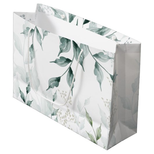 Große Geschenktasche | Grayed Jade Green Botanical Große Geschenktüte (Vorderseite Schrägansicht)