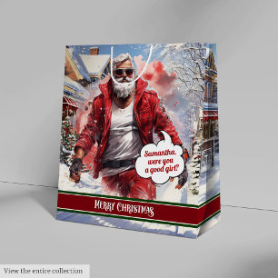 Große Geschenktasche hübscher Weihnachtsmann Anden Mittlere Geschenktüte