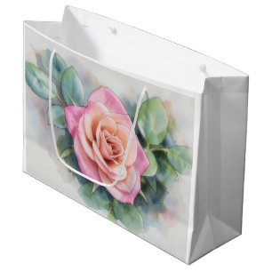Große Geschenktasche mit rosa und weißen Rosen Geschenktüte