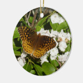 Große geschwungene Fritille auf dem Berg Laurel Keramik Ornament (Links)