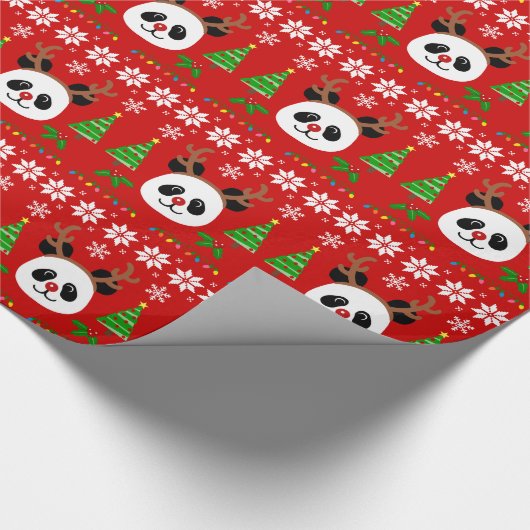 Große Gesichts-Panda-Cartoon-Weihnachtsgeweihe Geschenkpapier (Ecke)