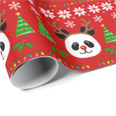 Große Gesichts-Panda-Cartoon-Weihnachtsgeweihe Geschenkpapier (Rolleneckpunkt)