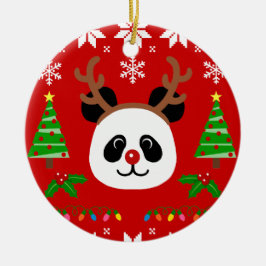 Große Gesichts-Panda-Cartoon-Weihnachtsgeweihe Keramik Ornament