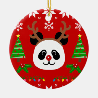 Große Gesichts-Panda-Cartoon-Weihnachtsgeweihe Keramik Ornament