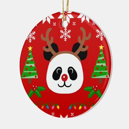 Große Gesichts-Panda-Cartoon-Weihnachtsgeweihe Keramik Ornament (Links)