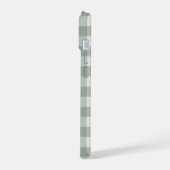 Große Gingham-Karo Karomuster helles Salbeigrün iPhone 15 Hülle (Linke Seite)