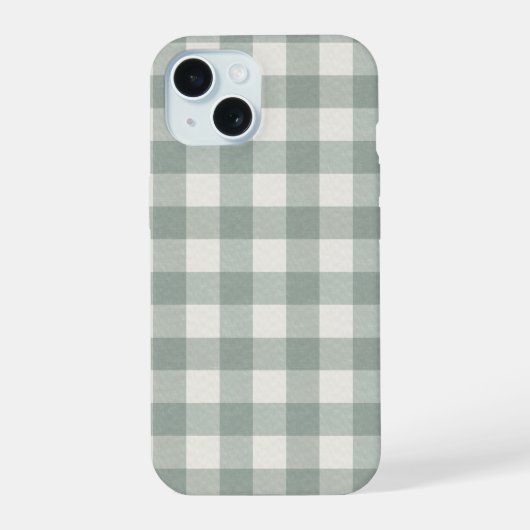 Große Gingham-Karo Karomuster helles Salbeigrün iPhone 15 Hülle (Rückseite)