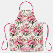Große Girl Pink Stargazer Lily Floral Schürze (Vorderseite)