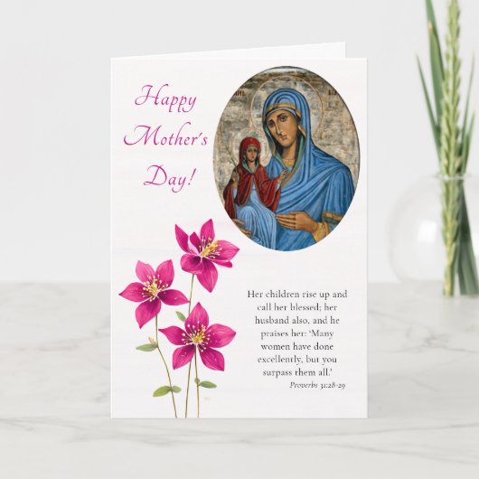 Große glückliche rosa Blumen orthodoxer Muttertag  Karte (Vorderseite)
