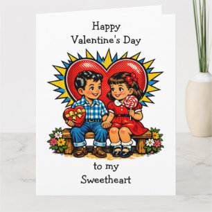 Große glückliche Valentinstag Retro-Pop-Art Vintag Karte