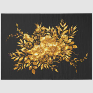 Große Gold-Ton-Blumen auf schwarzem Decoupage-Papi Seidenpapier