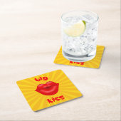 Große Golden Solar Rays Rote Lippen Kuss Rechteckiger Pappuntersetzer (Vor Ort)