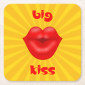 Große Golden Solar Rays Rote Lippen Kuss Rechteckiger Pappuntersetzer (Vorderseite)