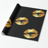 Große goldene Lippenküsse auf schwarzem Packpapier (Ungerollt)