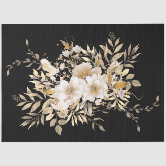 Große goldene Tone Blüte schwarze Decoupage Seidenpapier (Vorderseite)