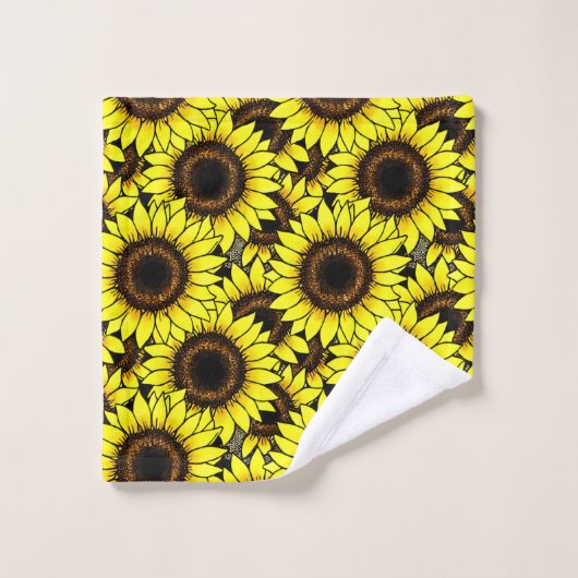 Große goldgelbe Sonnenblumen Badhandtuch Set (Waschlappen)