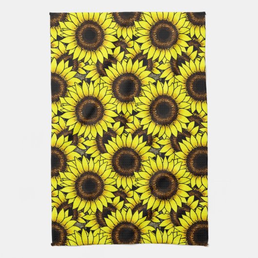 Große goldgelbe Sonnenblumen Geschirrtuch (Vertikal)