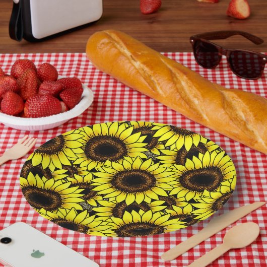 Große goldgelbe Sonnenblumen Pappteller (Picknick)