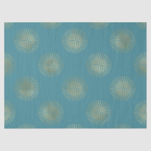 Große Goldkompasse im Aquamarinen Decoupage Seidenpapier (Vorderseite)