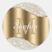 Große Goldmonogramm, weißer Skriptname, Diamanten Runder Aufkleber (Vorderseite)