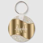 Große Goldmonogramm, weißer Skriptname, Diamanten Schlüsselanhänger (Rückseite)