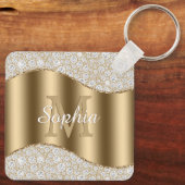 Große Goldmonogramm, weißer Skriptname, Diamanten Schlüsselanhänger (Rückseite)