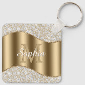 Große Goldmonogramm, weißer Skriptname, Diamanten Schlüsselanhänger (Rückseite)