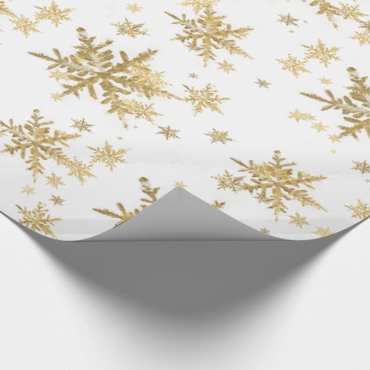 Große Goldschneeflocken auf Weiß Geschenkpapier (Ecke)