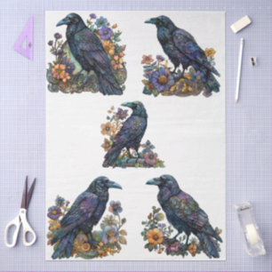 Große gotische, florale Ravens Decoupage Seidenpapier